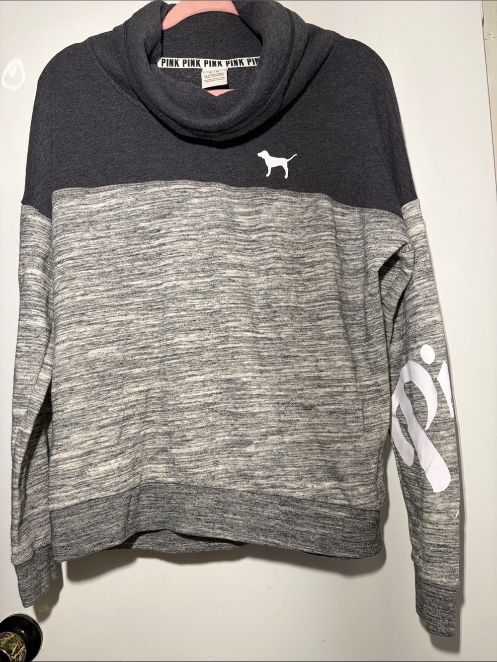 PINK Victoria's Secret Colorblock Cowl Neck Pullover Sweater - Gray/Charcoal